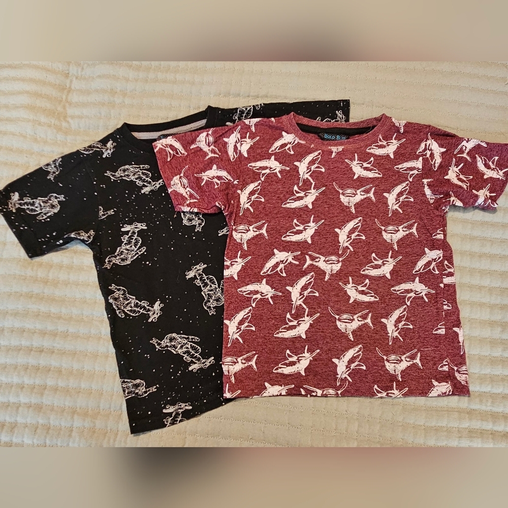 Kids Shark and Space Print T-Shirts - Set Of Two